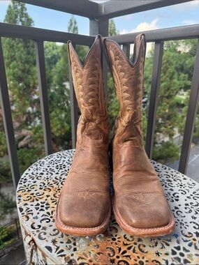 J.B. Dillon Chestnut Brown Western Stitch-Detail Cowboy Boots